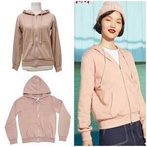 H&M - Baby Pink Zip Up Hooded Sweatshirt with Pockets | Size XS